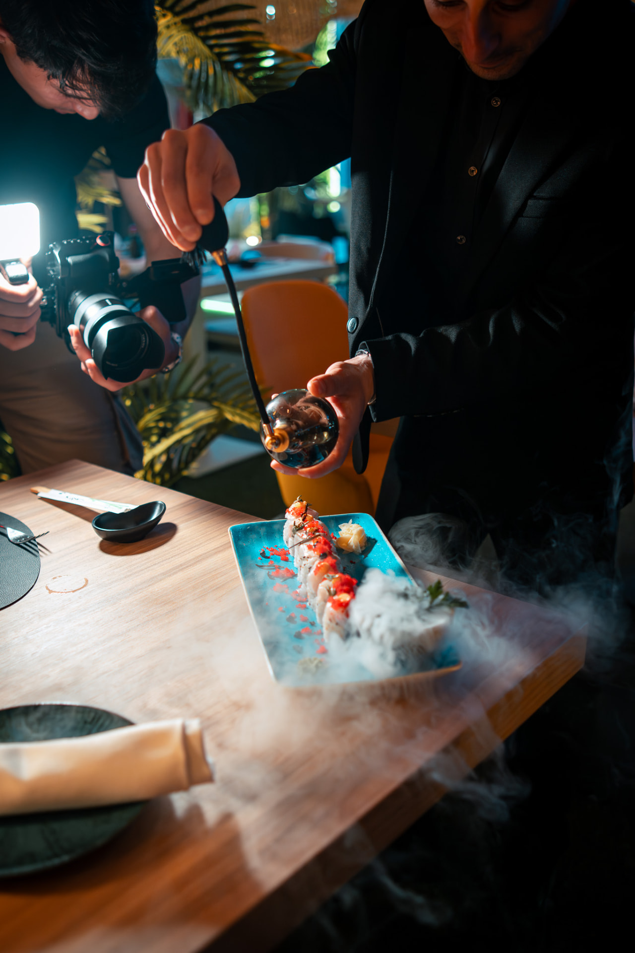 Shooting food con fumo e luci per un cliente della ristorazione